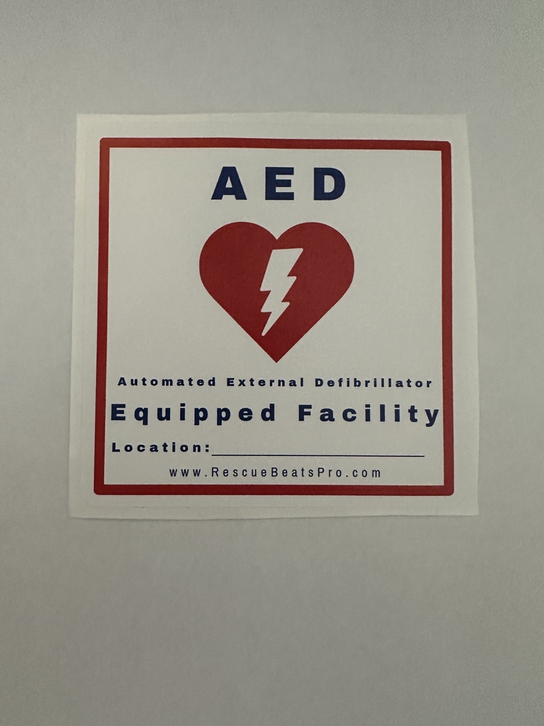 "AED Equipped Facility" Durable Window Decals (red)